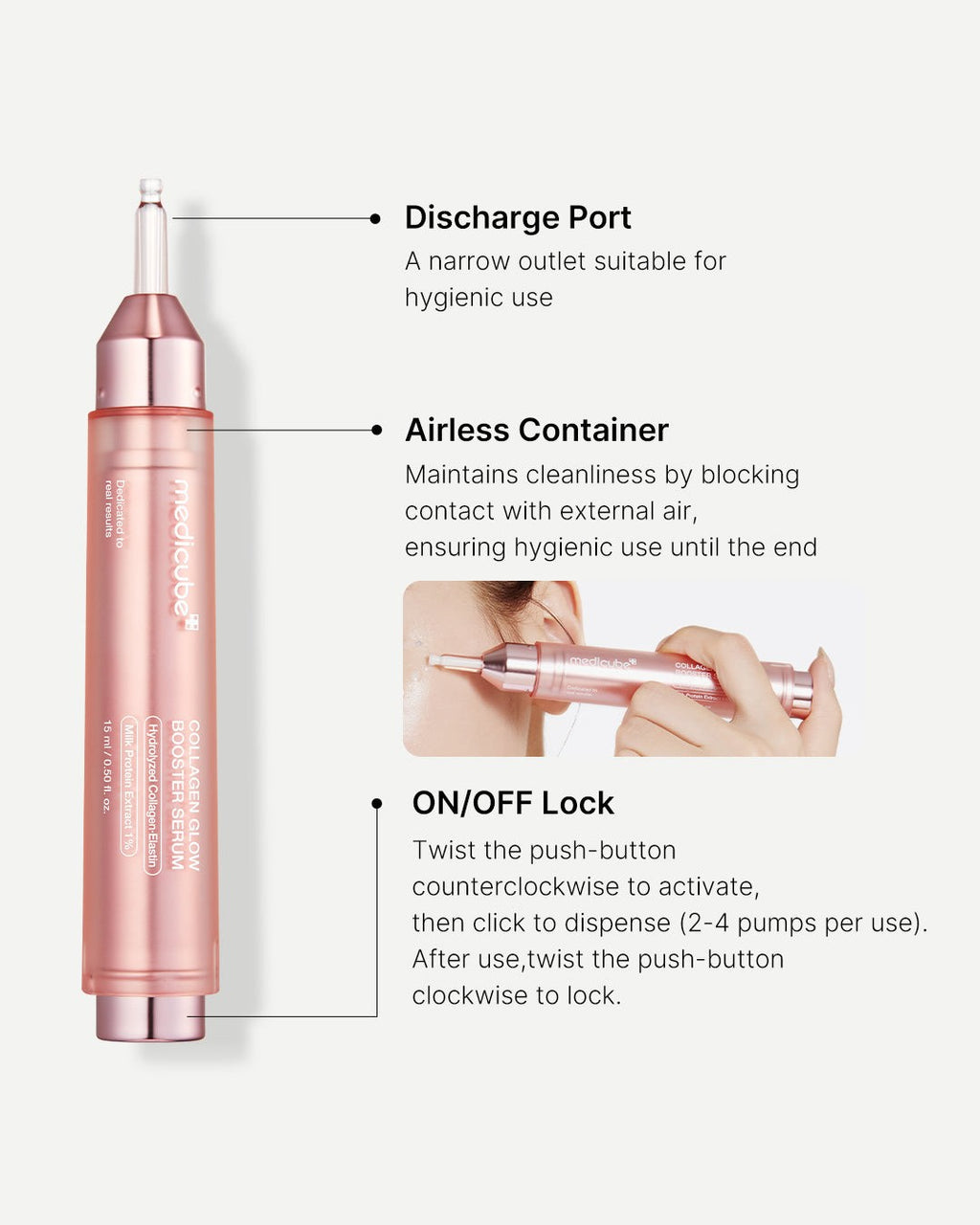 Medicube Collagen Glow Booster Serum 15ml: pen parts and lock guide