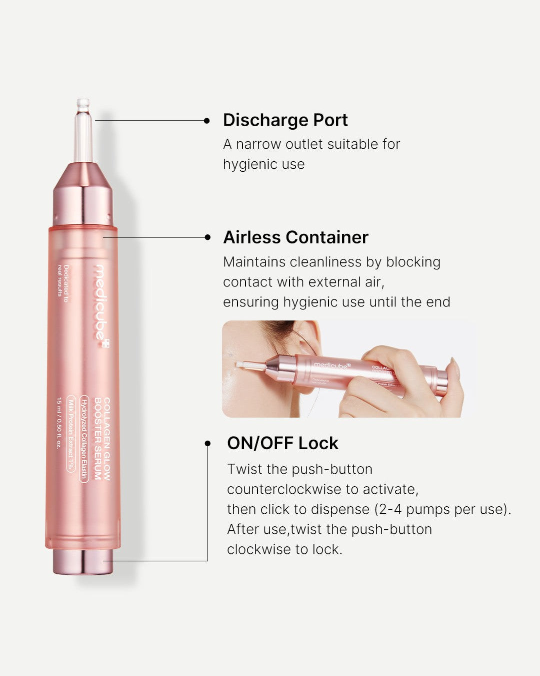 Medicube Collagen Glow Booster Serum 15ml: pen parts and lock guide