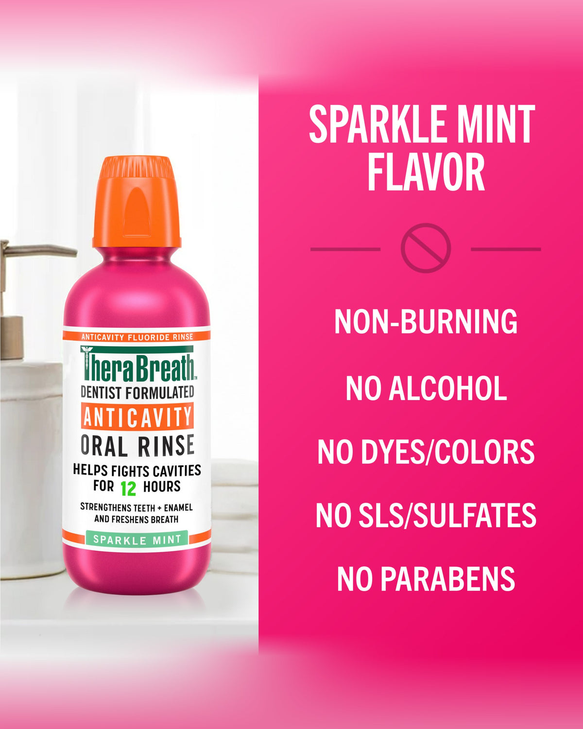 TheraBreath Anticavity Oral Rinse Sparkle Mint 473ml: sparkle mint no alcohol