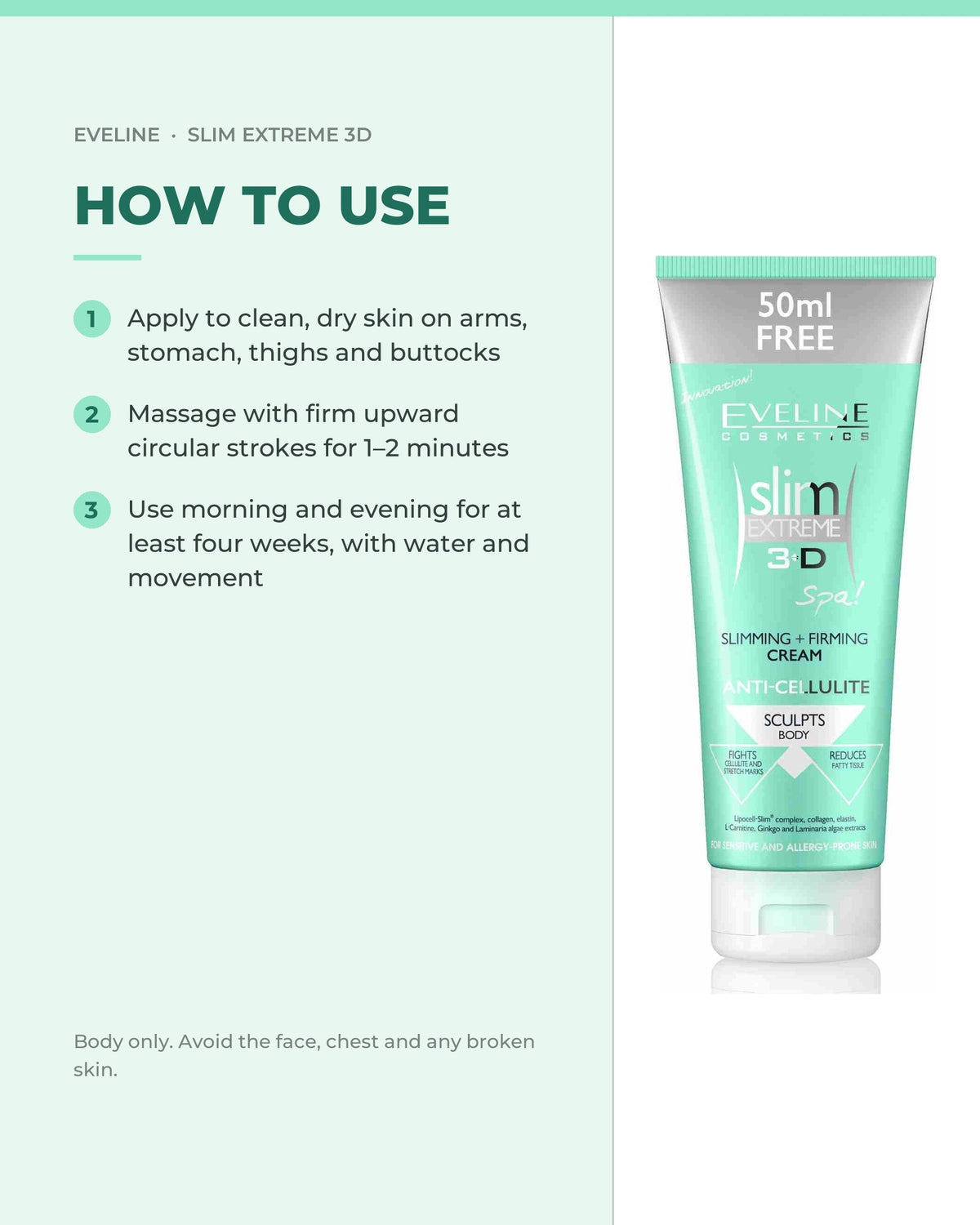 Eveline Cosmetics Slim Extreme 3D Slimming + Firming Cream — how to use
