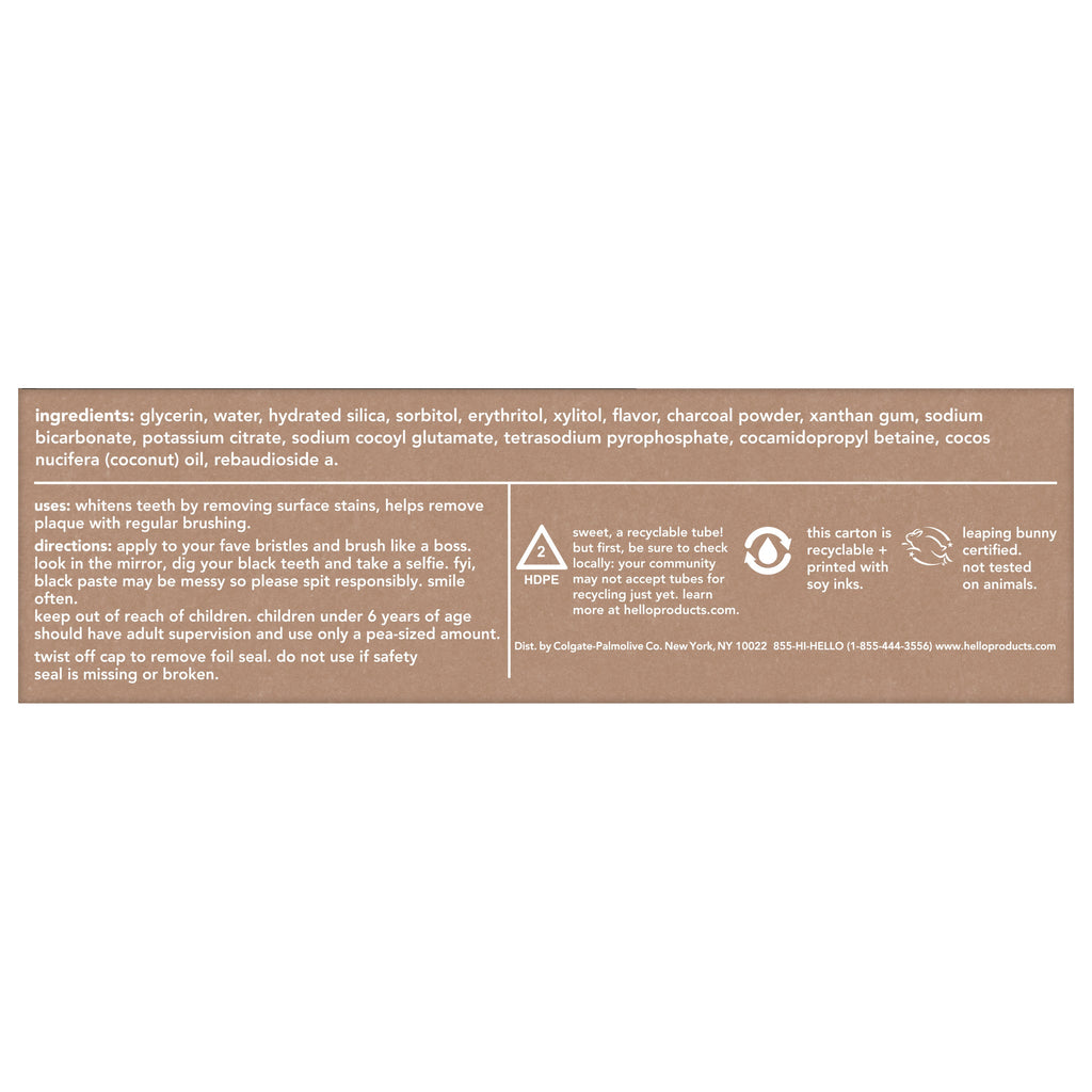 Hello Epic Whitening Activated Charcoal Toothpaste 113g — ingredients panel