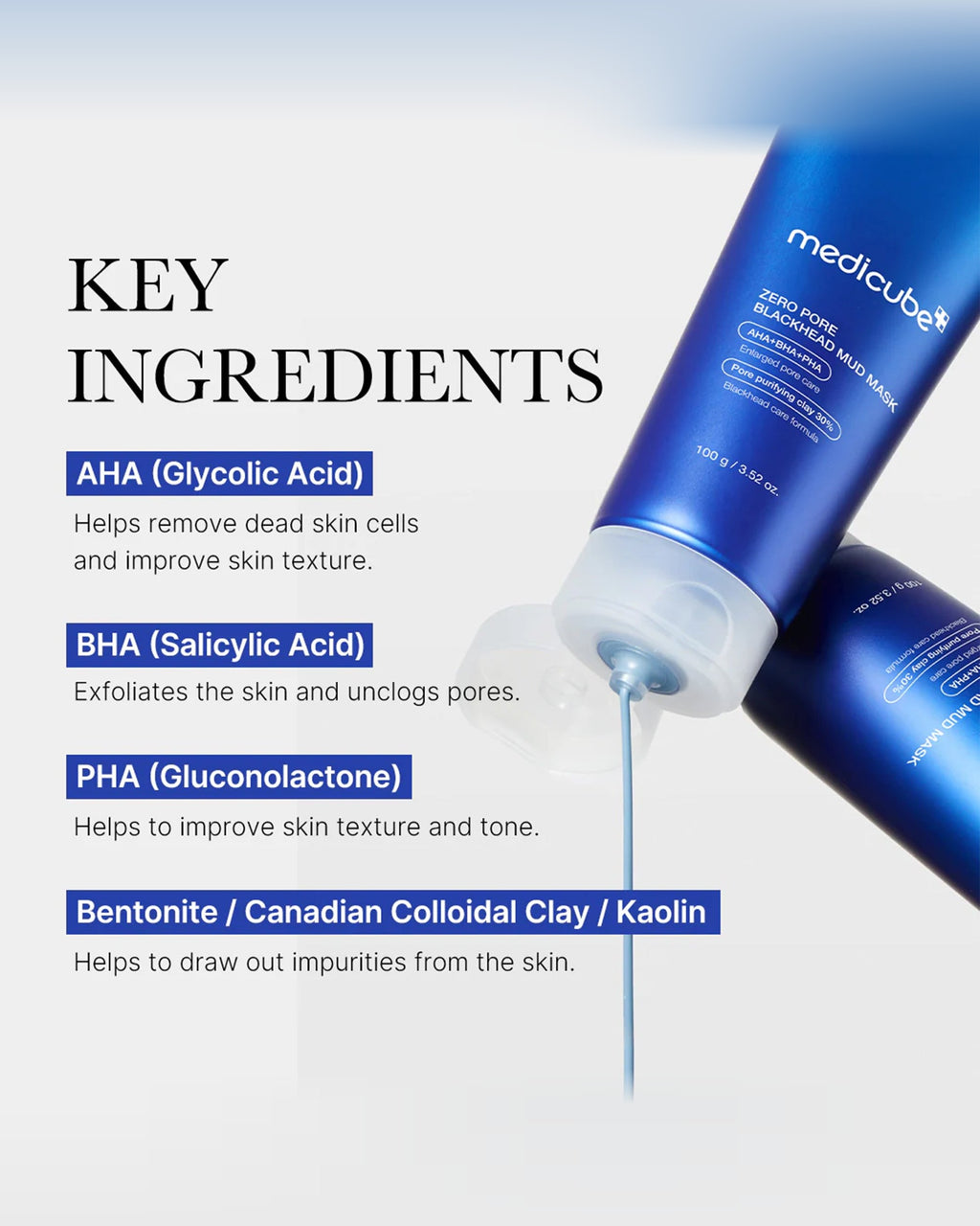 Medicube Zero Pore Blackhead Mud Mask 100g: key ingredients acids clays