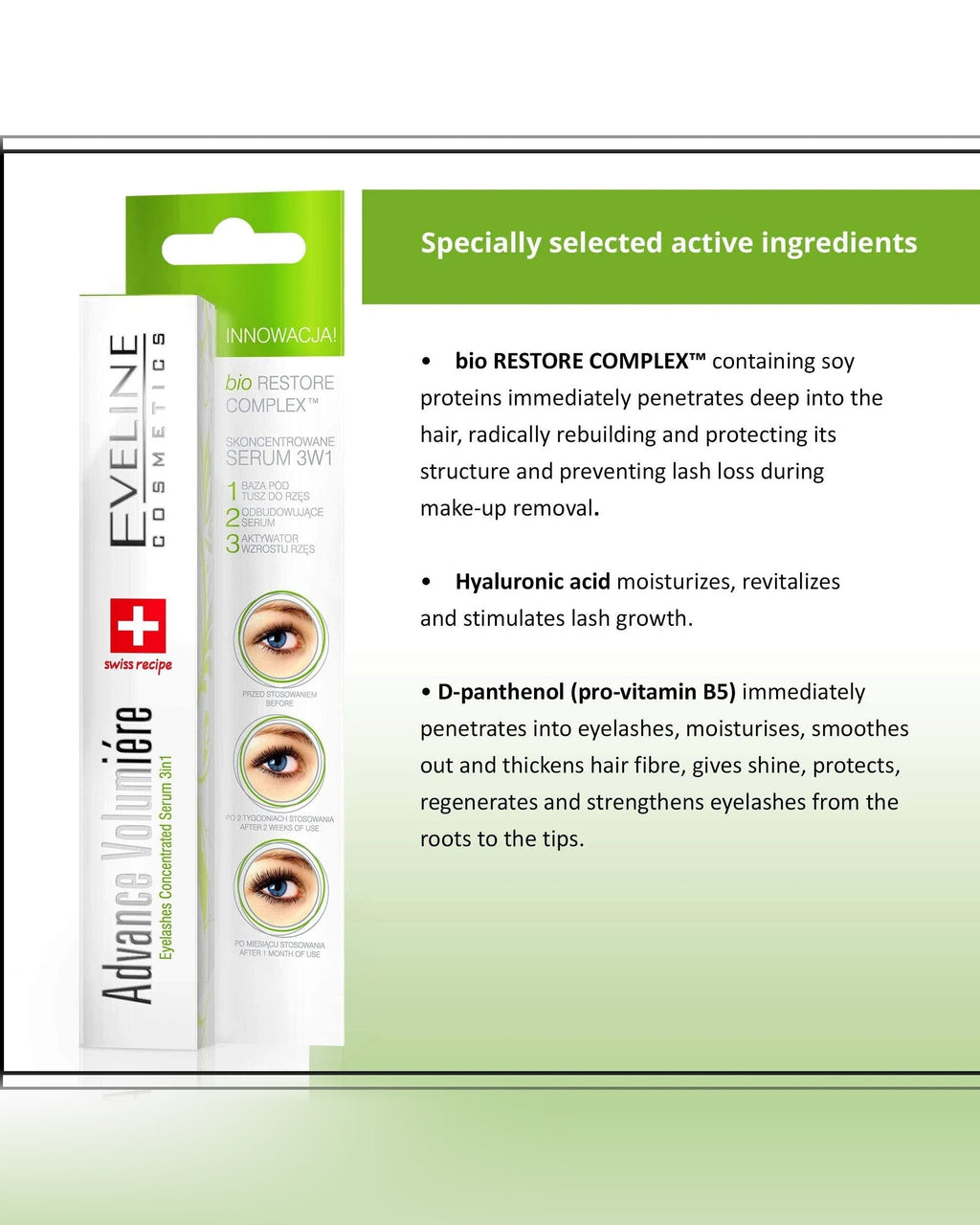 Eveline Cosmetics Advance Volumiere Eyelash Serum 10ml: active ingredients