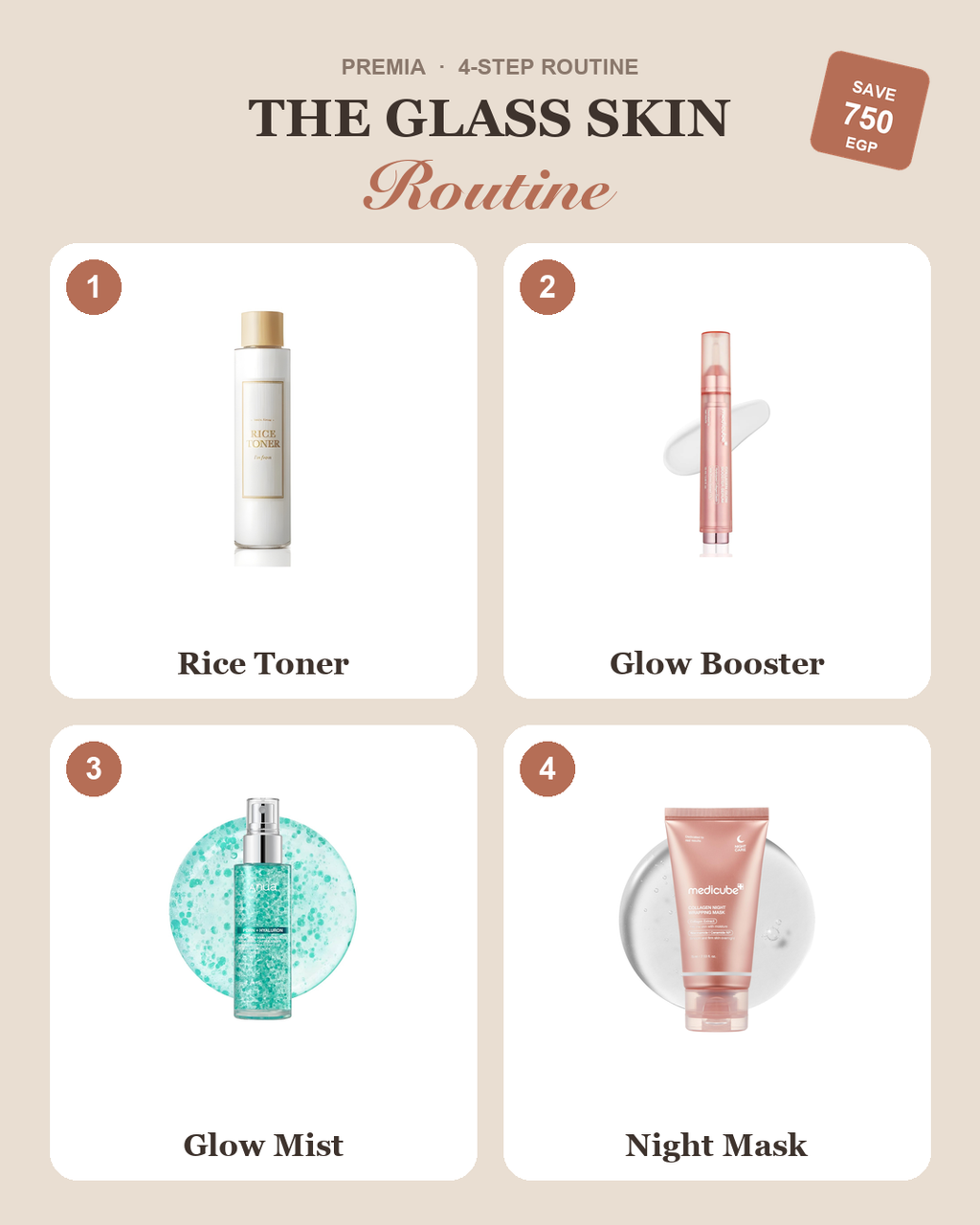 The Glass Skin Routine bundle — Rice Toner, Glow Booster, Glow Mist, Night Mask